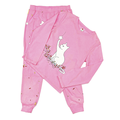 Pajamas Girl 2 Pieces Set Kids Pajamas Cotton Rib Cuff Kids Clothing with Small MOQ